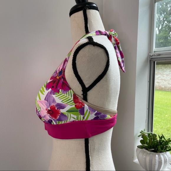 Lands End Floral Halter Bikini Top Size 8 - Picture 3 of 9